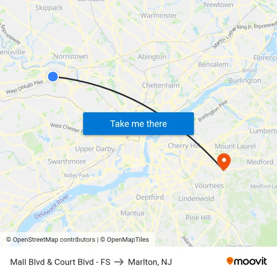 Mall Blvd & Court Blvd - FS to Marlton, NJ map