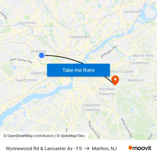 Wynnewood Rd & Lancaster Av - FS to Marlton, NJ map