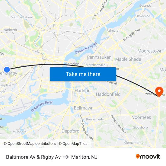 Baltimore Av & Rigby Av to Marlton, NJ map