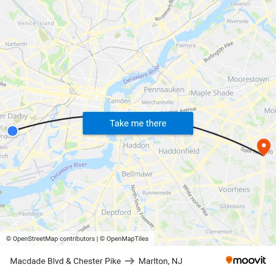 Macdade Blvd & Chester Pike to Marlton, NJ map