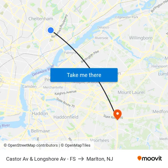 Castor Av & Longshore Av - FS to Marlton, NJ map