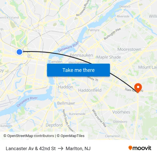 Lancaster Av & 42nd St to Marlton, NJ map