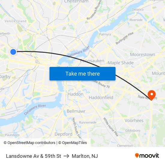 Lansdowne Av & 59th St to Marlton, NJ map