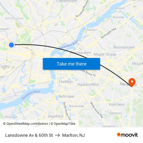 Lansdowne Av & 60th St to Marlton, NJ map