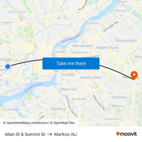 Main St & Summit St to Marlton, NJ map