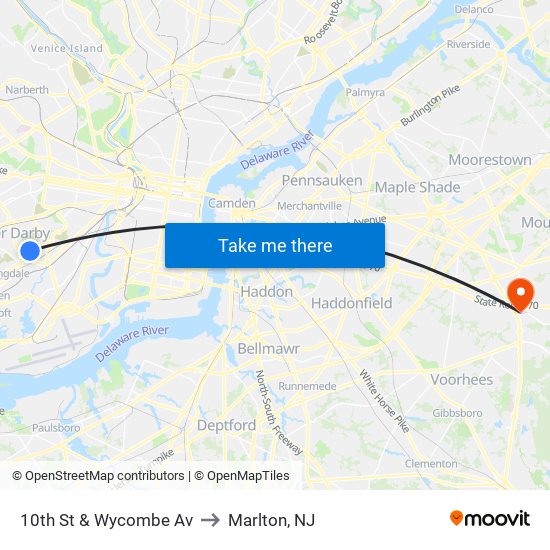10th St & Wycombe Av to Marlton, NJ map