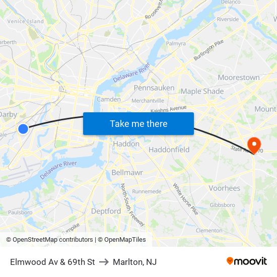 Elmwood Av & 69th St to Marlton, NJ map