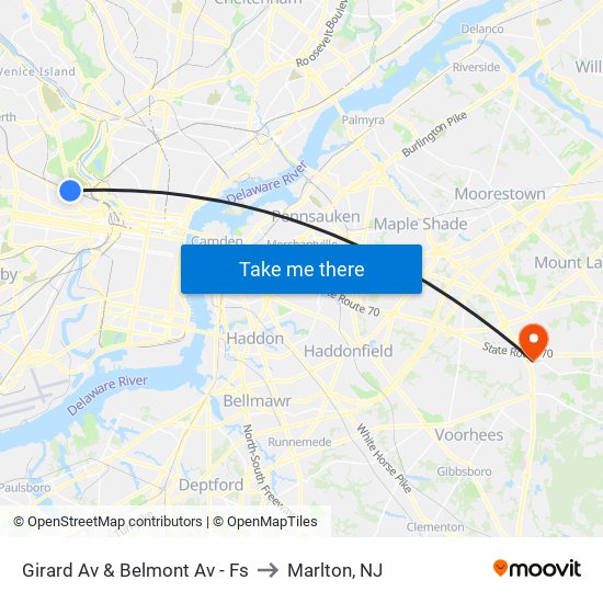 Girard Av & Belmont Av - Fs to Marlton, NJ map