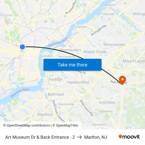 Art Museum Dr & Back Entrance - 2 to Marlton, NJ map