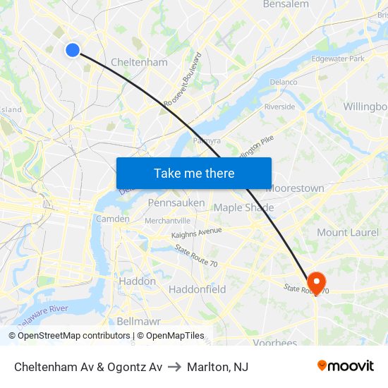 Cheltenham Av & Ogontz Av to Marlton, NJ map