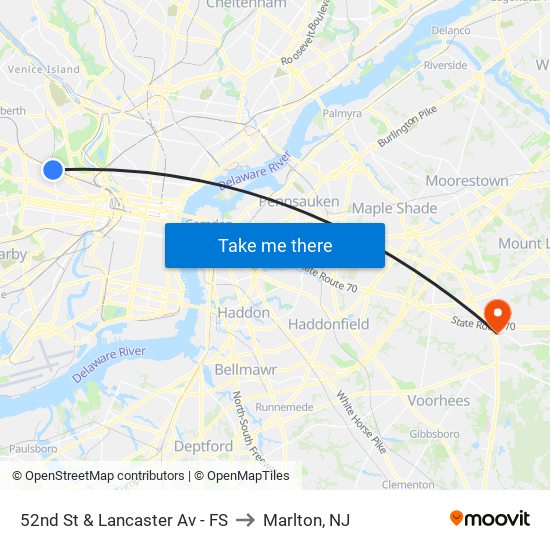 52nd St & Lancaster Av - FS to Marlton, NJ map