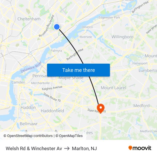 Welsh Rd & Winchester Av to Marlton, NJ map