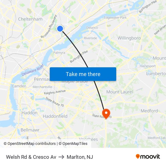 Welsh Rd & Cresco Av to Marlton, NJ map