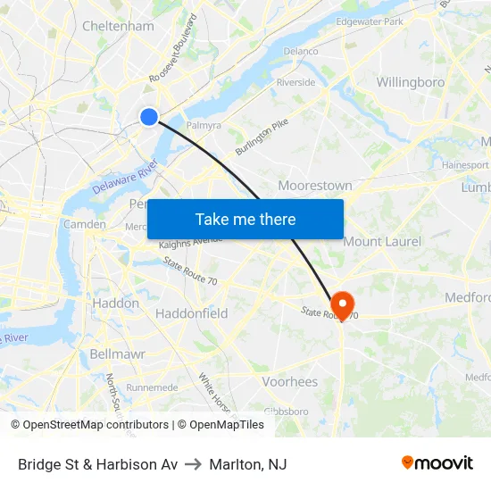 Bridge St & Harbison Av to Marlton, NJ map