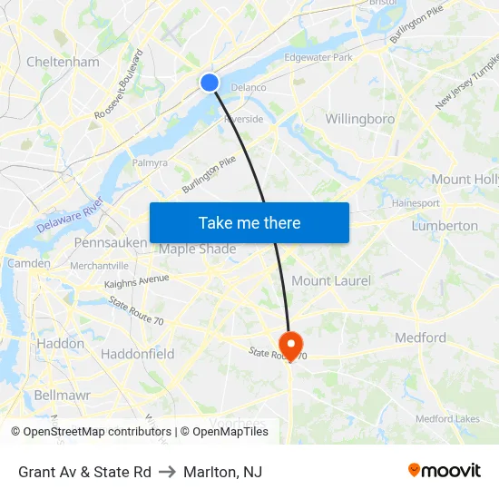 Grant Av & State Rd to Marlton, NJ map