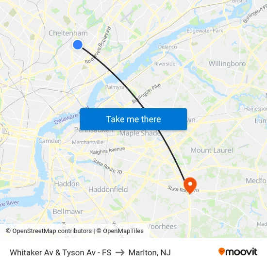 Whitaker Av & Tyson Av - FS to Marlton, NJ map
