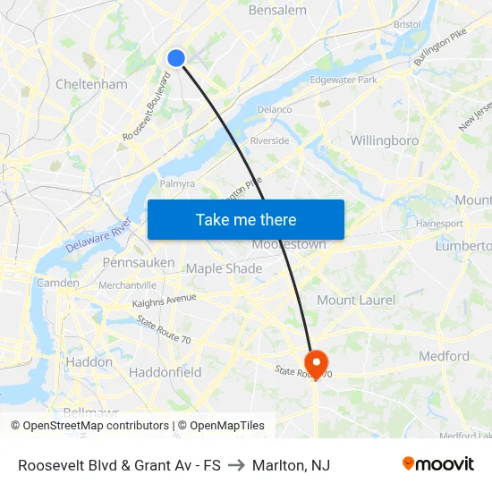 Roosevelt Blvd & Grant Av - FS to Marlton, NJ map