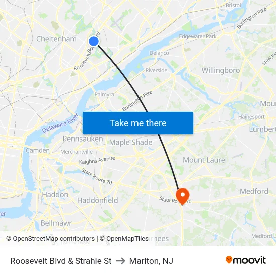Roosevelt Blvd & Strahle St to Marlton, NJ map