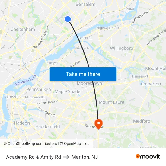 Academy Rd & Amity Rd to Marlton, NJ map
