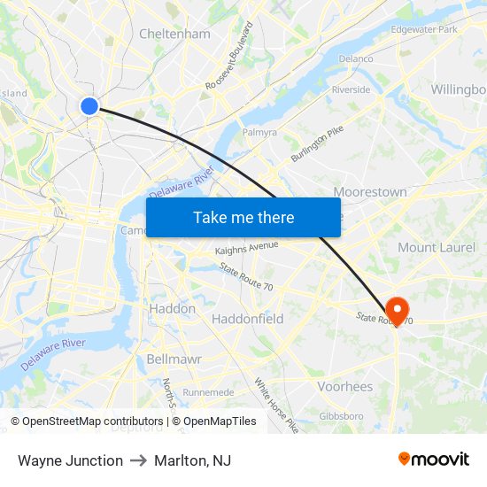 Wayne Junction to Marlton, NJ map