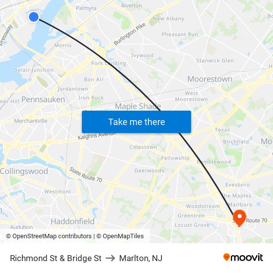Richmond St & Bridge St to Marlton, NJ map