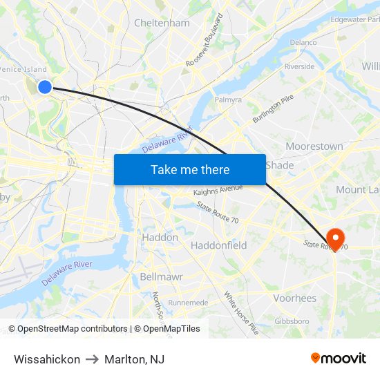 Wissahickon to Marlton, NJ map