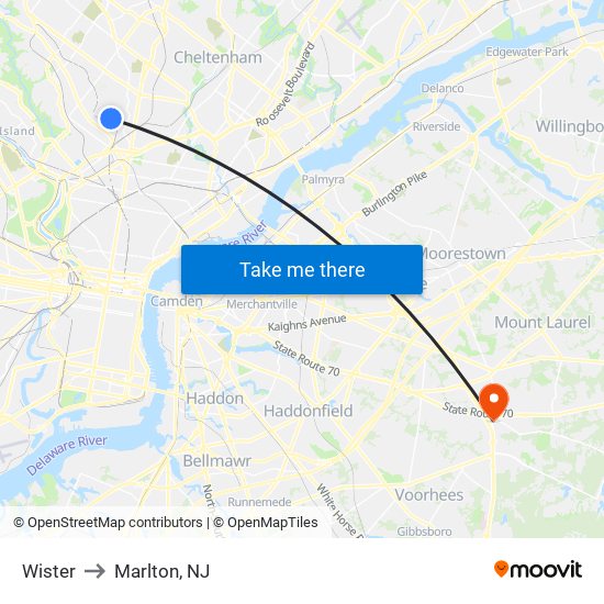 Wister to Marlton, NJ map