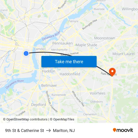 9th St & Catherine St to Marlton, NJ map