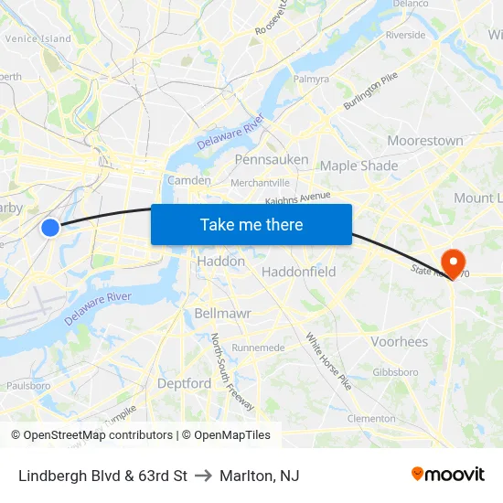 Lindbergh Blvd & 63rd St to Marlton, NJ map
