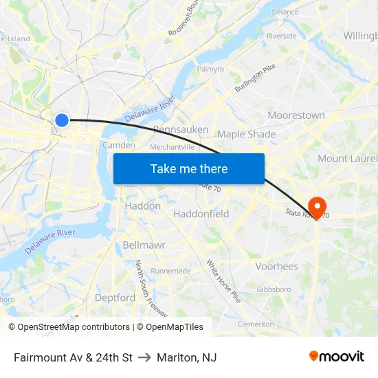 Fairmount Av & 24th St to Marlton, NJ map