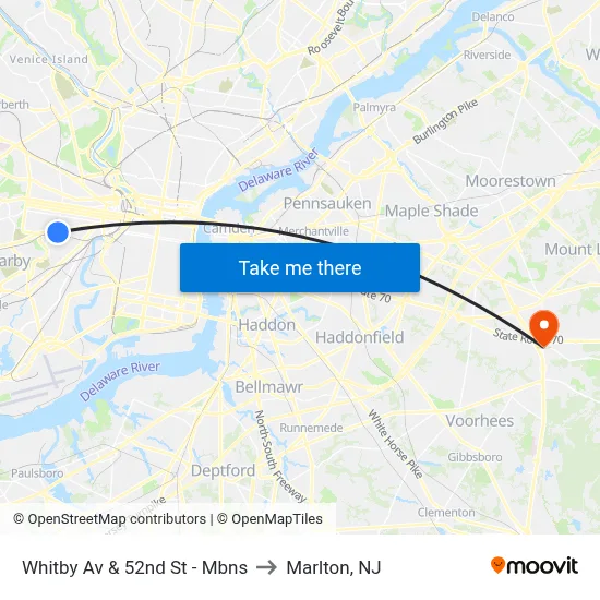 Whitby Av & 52nd St - Mbns to Marlton, NJ map