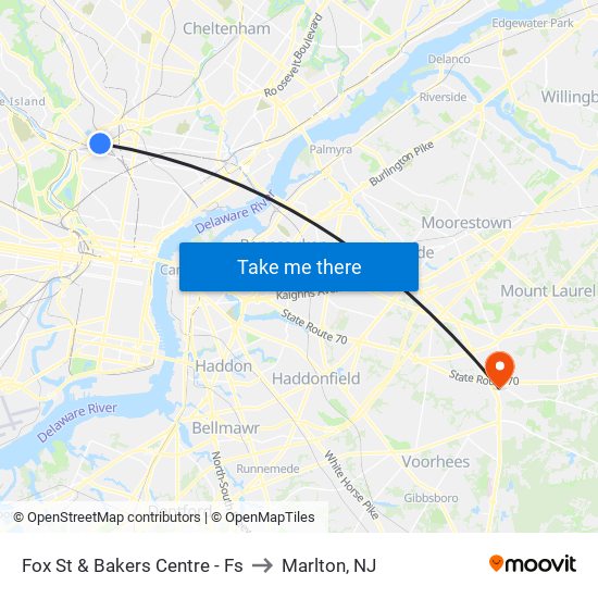 Fox St & Bakers Centre - Fs to Marlton, NJ map