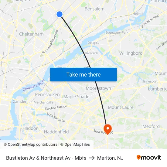 Bustleton Av & Northeast Av - Mbfs to Marlton, NJ map