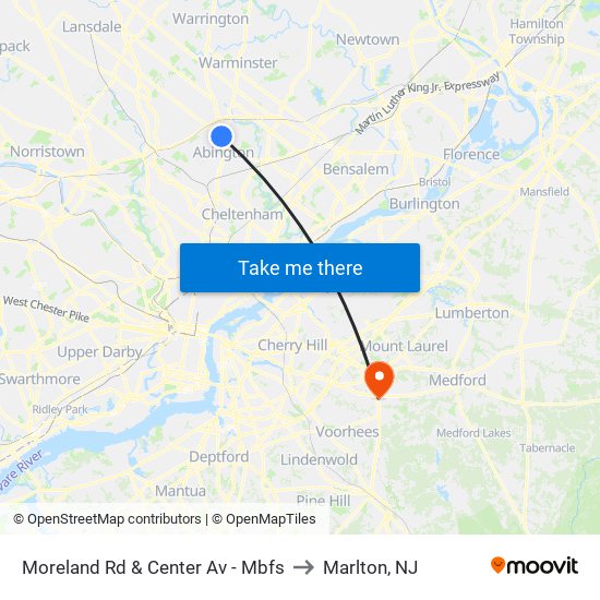 Moreland Rd & Center Av - Mbfs to Marlton, NJ map