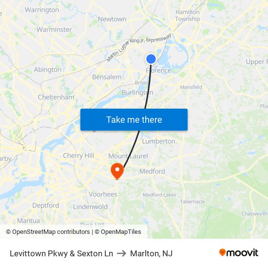 Levittown Pkwy & Sexton Ln to Marlton, NJ map