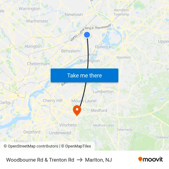 Woodbourne Rd & Trenton Rd to Marlton, NJ map