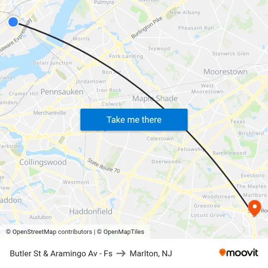 Butler St & Aramingo Av - Fs to Marlton, NJ map