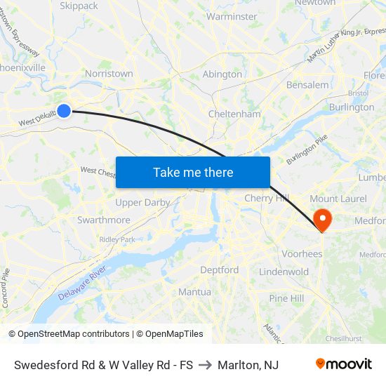Swedesford Rd & W Valley Rd - FS to Marlton, NJ map