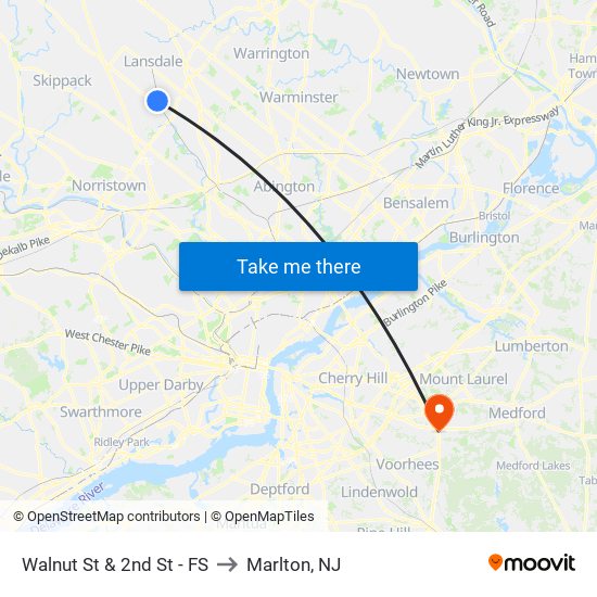 Walnut St & 2nd St - FS to Marlton, NJ map