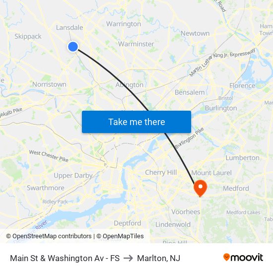 Main St & Washington Av - FS to Marlton, NJ map