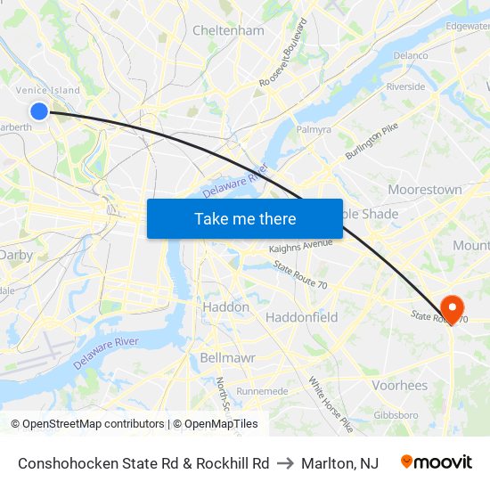 Conshohocken State Rd & Rockhill Rd to Marlton, NJ map