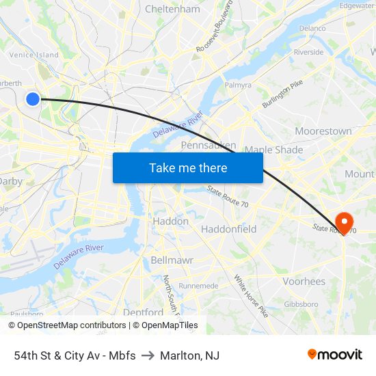 54th St & City Av - Mbfs to Marlton, NJ map