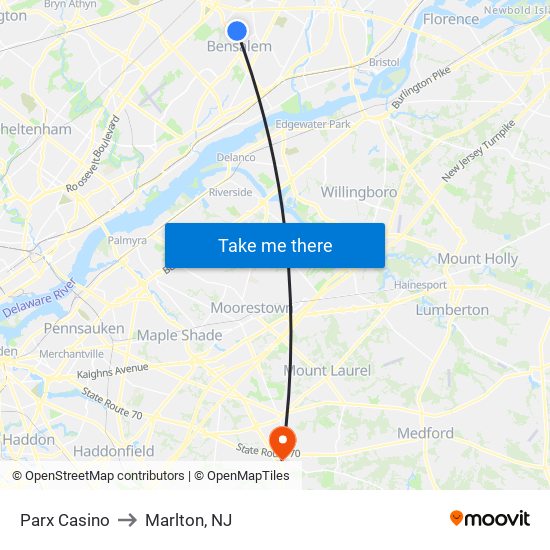 Parx Casino to Marlton, NJ map