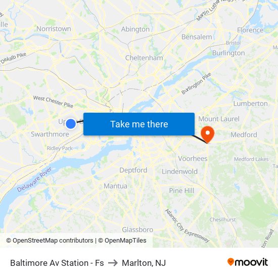 Baltimore Av Station - Fs to Marlton, NJ map