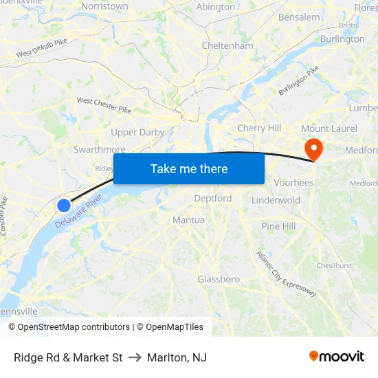 Ridge Rd & Market St to Marlton, NJ map