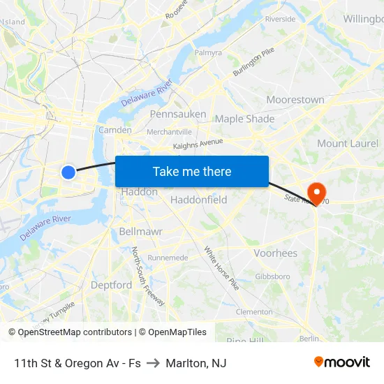 11th St & Oregon Av - Fs to Marlton, NJ map