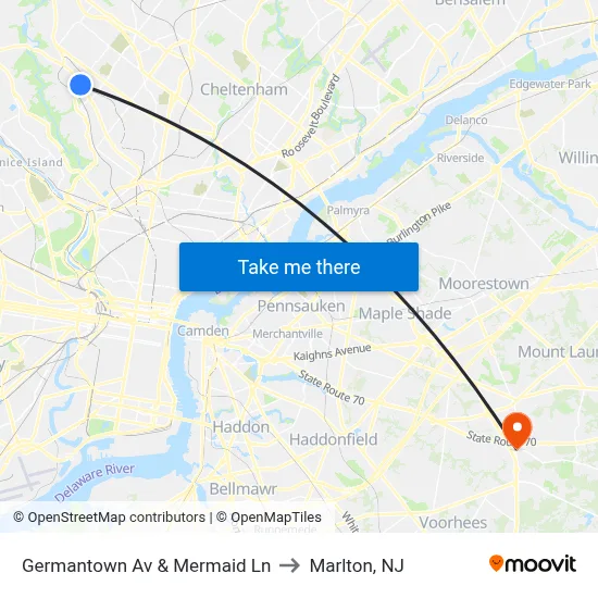 Germantown Av & Mermaid Ln to Marlton, NJ map