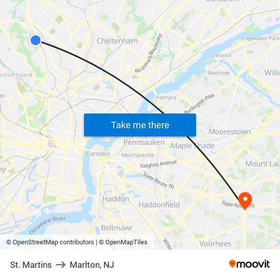 St. Martins to Marlton, NJ map