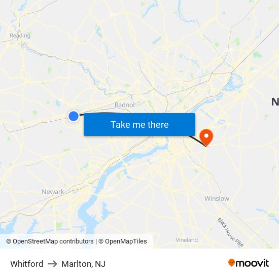 Whitford to Marlton, NJ map