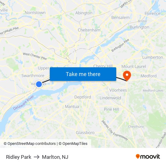 Ridley Park to Marlton, NJ map